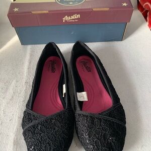 Austin Trading Co Black Crocheted & Sequined Flats Memory Foam
